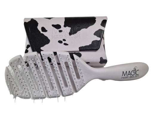 Magic Hair Brush - White Cow Print Classic with 3 Professional Section Clips
