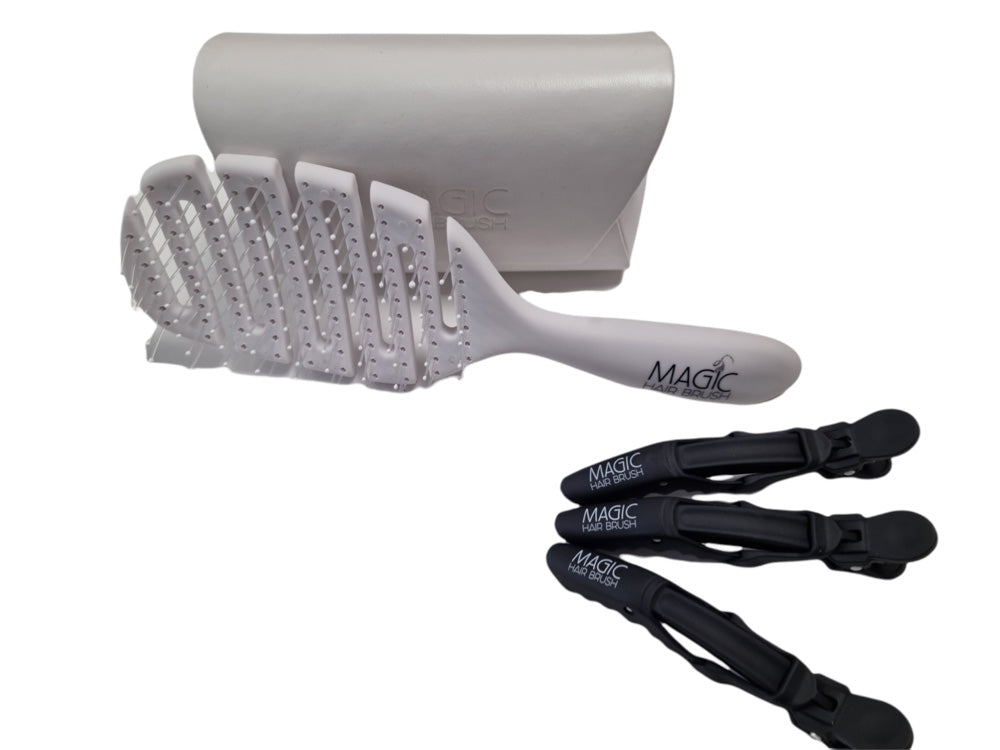 Magic Hair Brush - Limited Edition White Fashion with 3 Professional Section Clips