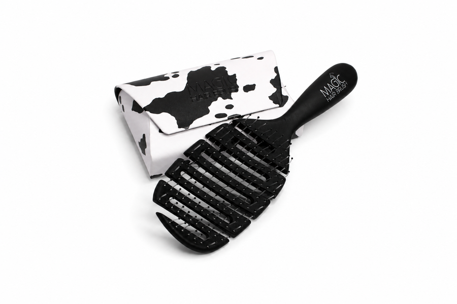 Magic Hair Brush - Black Cow Print